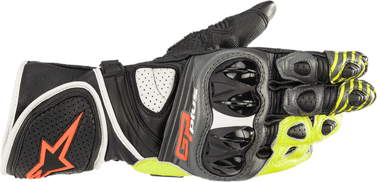 Alpinestars GP Plus R v2 Gloves - Metallic Gray, Black, Fluo Yellow & Red, Small (Part No. 3556520-9135-S) - Kelly Motorsports