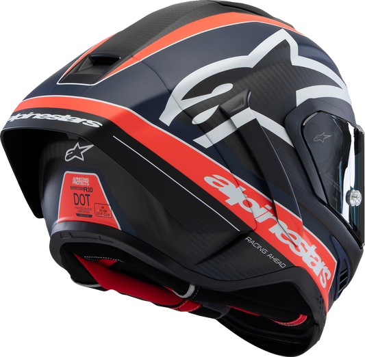 Alpinestars Supertech R10 Helmet - Team Matte Black with Carbon Red Fluo and Blue, Size Large - Kelly Motorsports