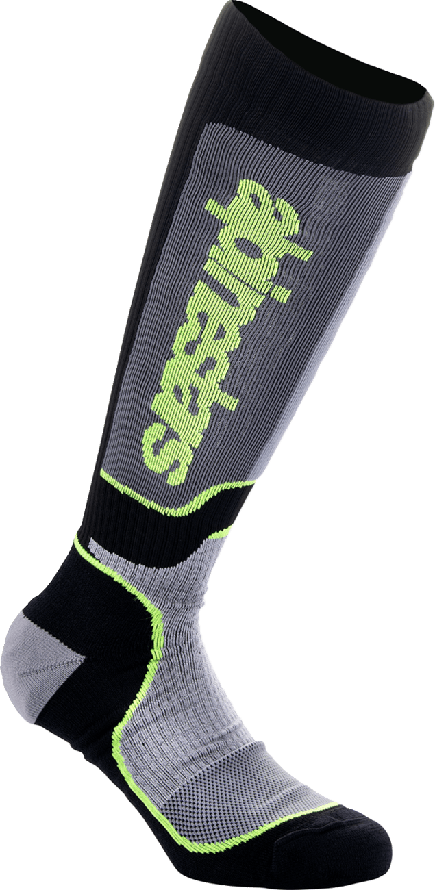 Alpinestars Youth MX Plus Socks - Black, Gray & Yellow | Part Number 4742324-175-ML - Kelly Motorsports