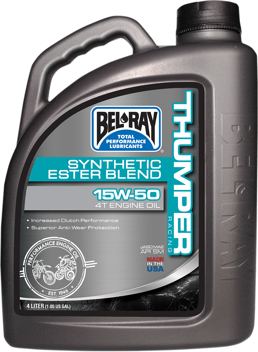 BEL-RAY Thumper Synthetic Blend 4T Oil 15W-50 - 4L | Part No. 99530-B4LW - Kelly Motorsports