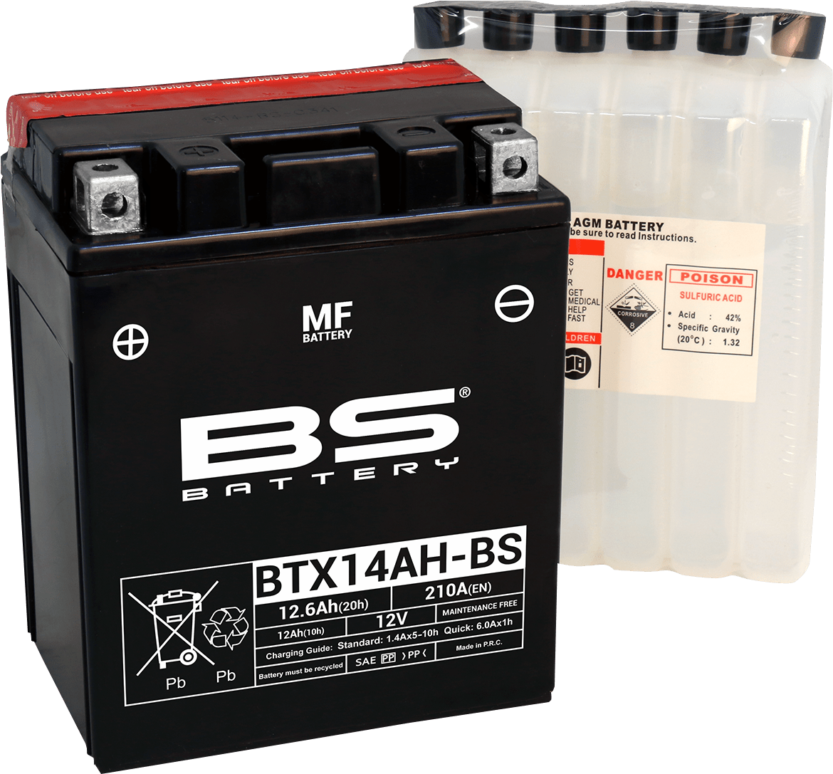 BS Battery BTX14AH-BS (YTX) 300606 Maintenance-Free Sealed Lead-Acid Battery - Kelly Motorsports
