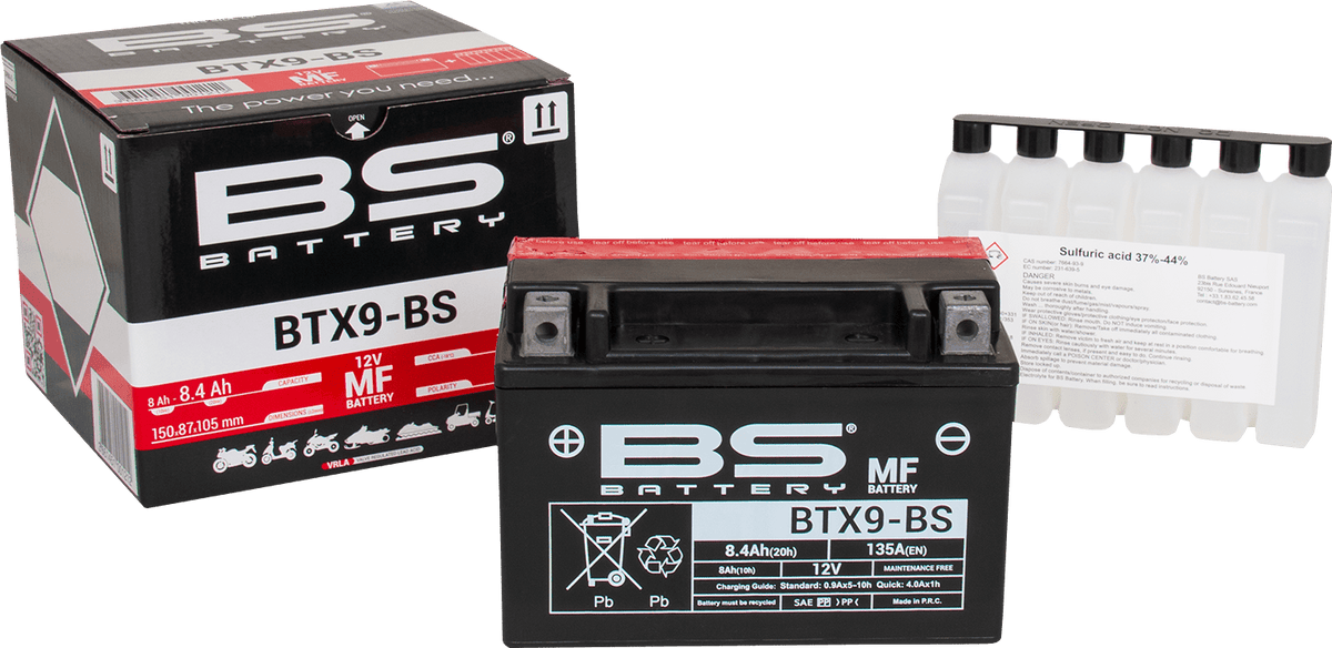 BS BATTERY BTX9-BS (YTX) 300621 Maintenance-Free Sealed Lead Acid Battery - Kelly Motorsports