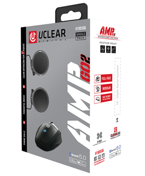 UCLEAR Amp Go2 Bluetooth Helmet Audio System - Single & Dual Rider Intercom with Noise Cancellation
