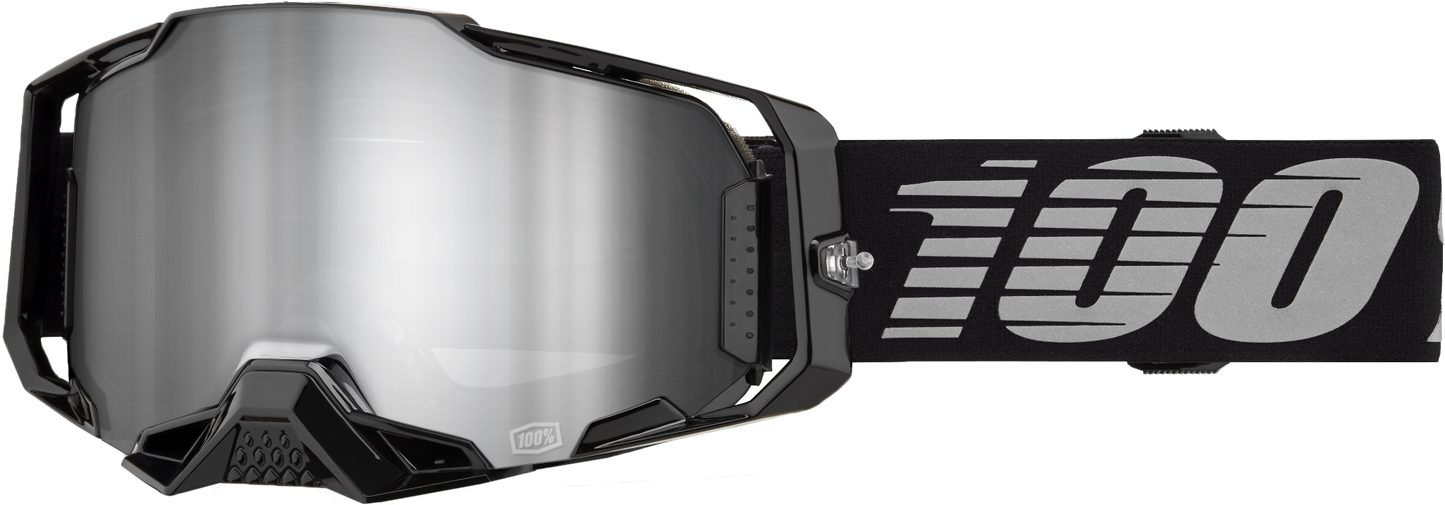 100 Percent Armega Goggle with Black Mirror Silver Lens - Premium Impact-Resistant MX Goggles