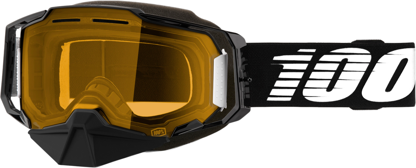 100-Percent Armega Snowmobile Goggle Black with Yellow Lens – High-Impact, Ergonomic Design