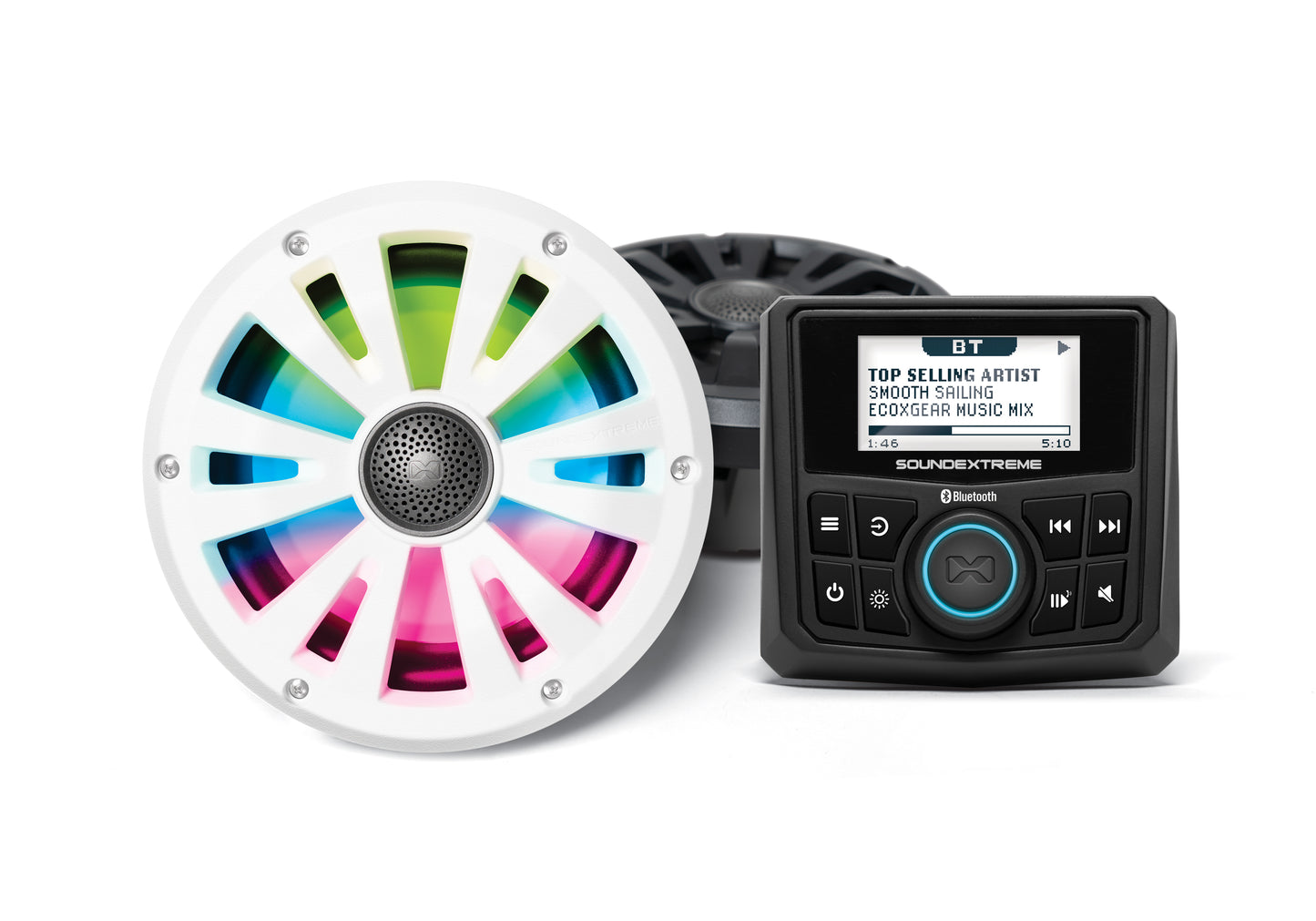 ECOXGEAR Marine Gauge Radio LED Controller with 2 6.5-Inch Speakers - Part Number SEI-MRNGGE65
