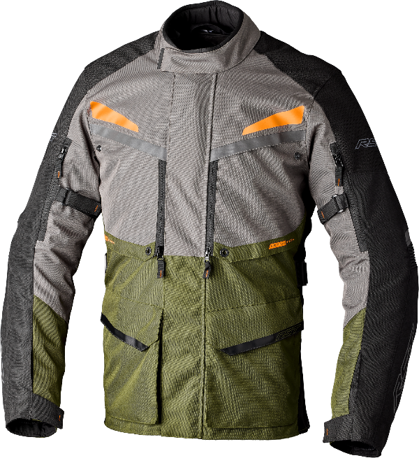 RST Maverick Evo CE Motorcycle Jacket Khaki/Grey/Orange - Adventure Touring Textile Gear