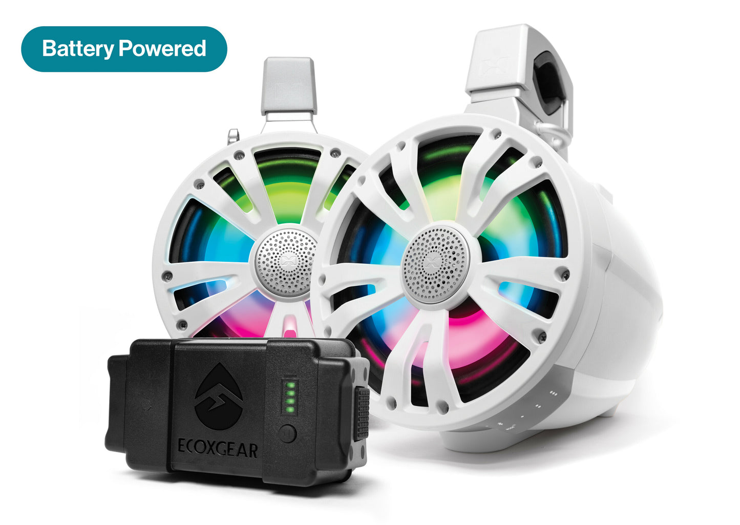 ECOXGEAR Extrmtower 2 Pack 8-Inch Marine Amplified Tower Speakers with Battery Pack and RGB Lighting
