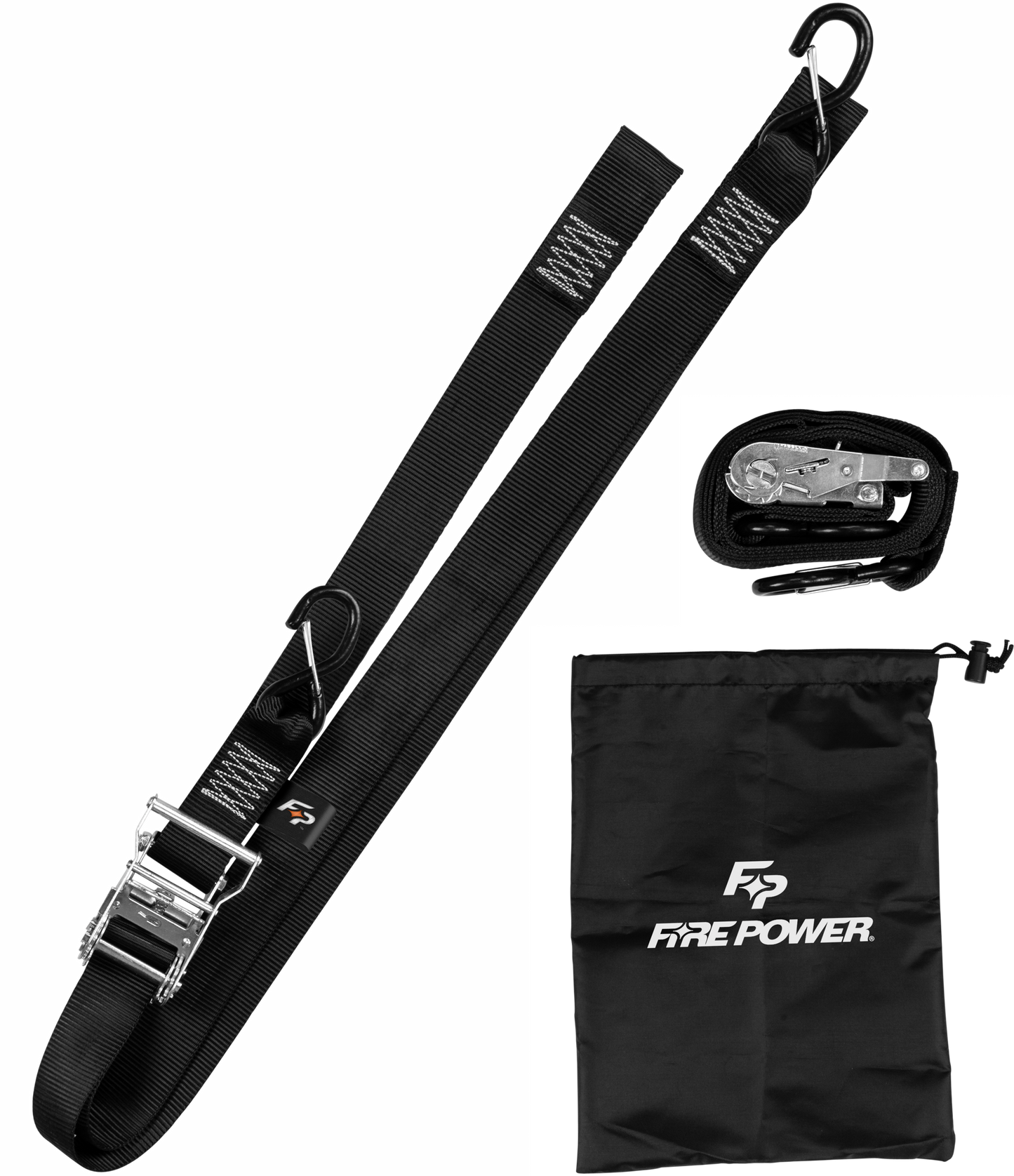 FIRE POWER 2 - Inch Tie Down Ratchet with Soft Tie, 8 Feet Long, Pack of 2 - Kelly Motorsports