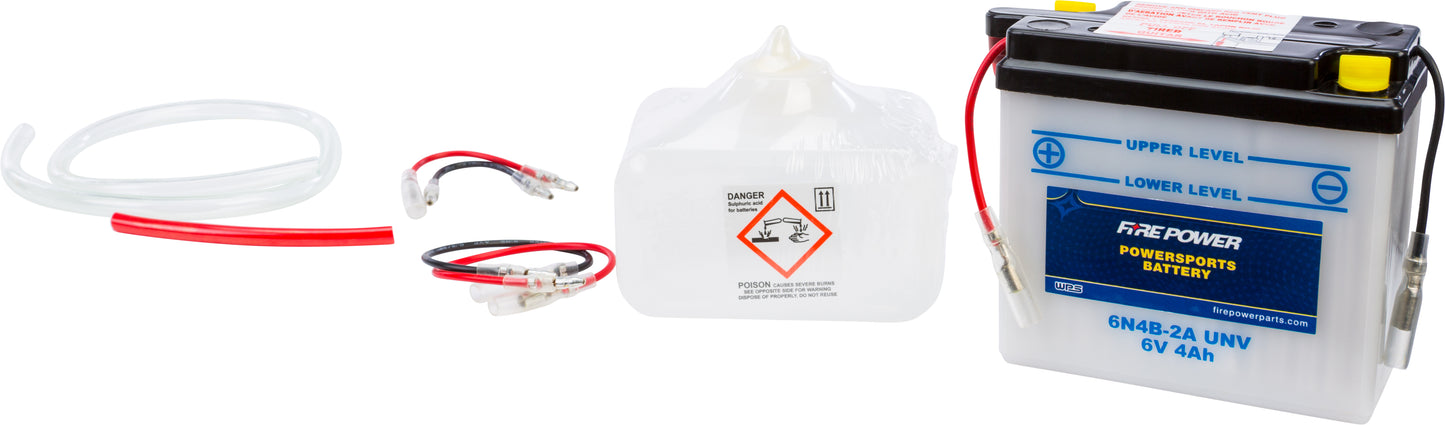 FIRE POWER 6N4B - 2A/UNV 6V Motorcycle Battery with Acid Pack for Kawasaki, Suzuki Models - Kelly Motorsports