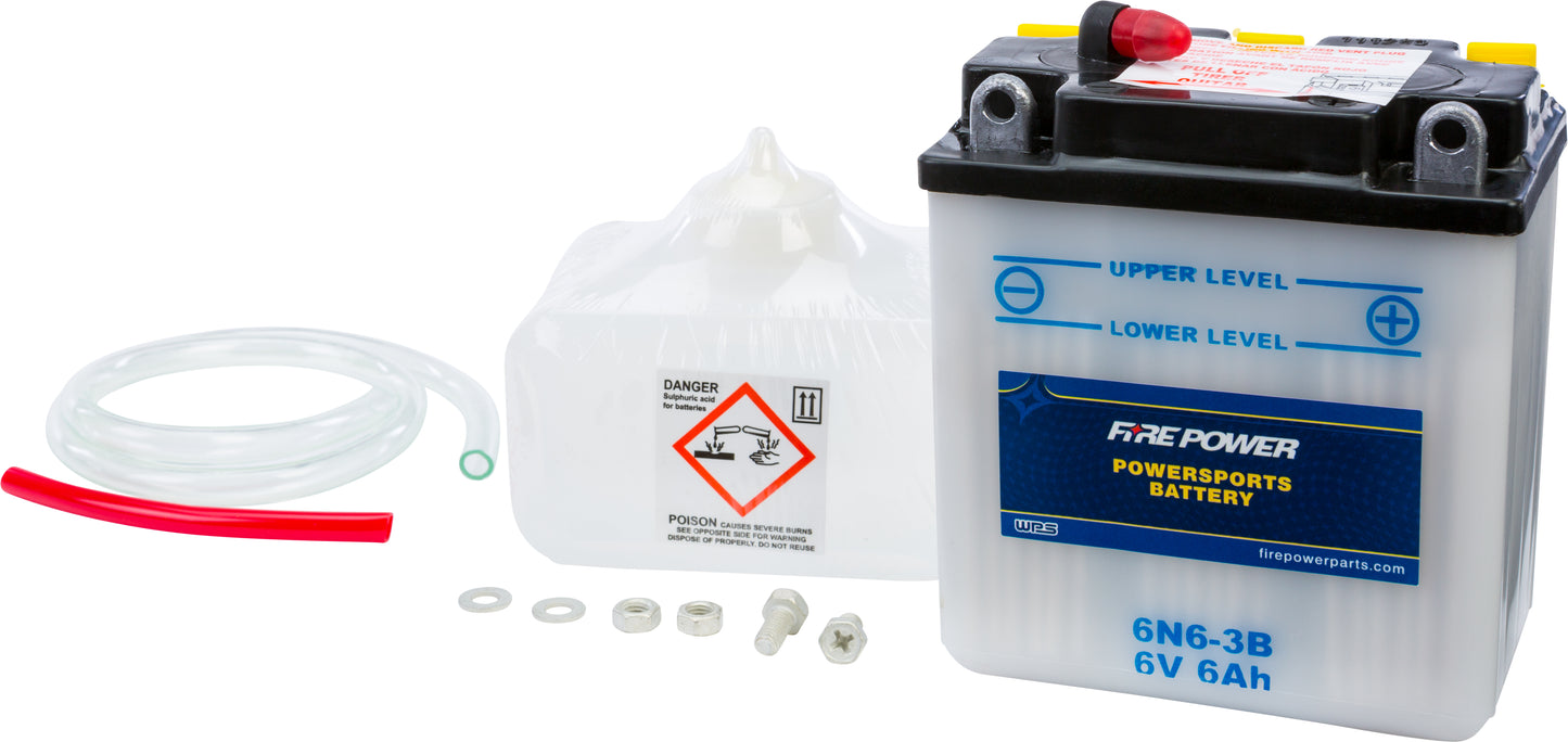 FIRE POWER 6N6 - 3B 6V Motorcycle Battery with Acid Pack - Fits Honda XL and MT Series - Kelly Motorsports