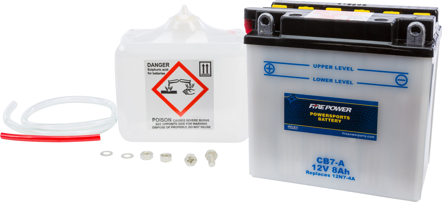 FIRE POWER CB7 - A 12V Heavy Duty Battery with Acid Pack for Suzuki GN125E and Arctic Cat Vehicles - Kelly Motorsports