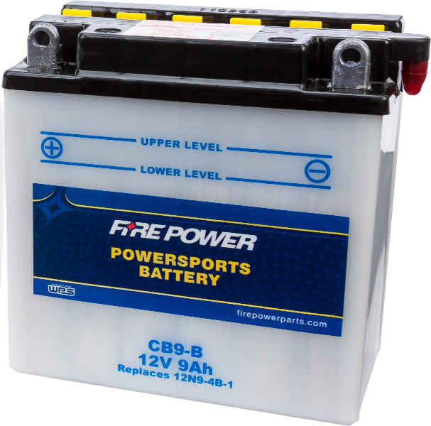FIRE POWER CB9 - B Heavy Duty 12V Motorcycle Battery with Acid Pack for Aprilia Sport City and SR50 Models - Kelly Motorsports