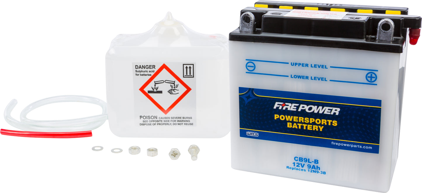 FIRE POWER CB9L - B Heavy Duty 12V Motorcycle Battery with Acid Pack for Honda Rebel 250 - Kelly Motorsports