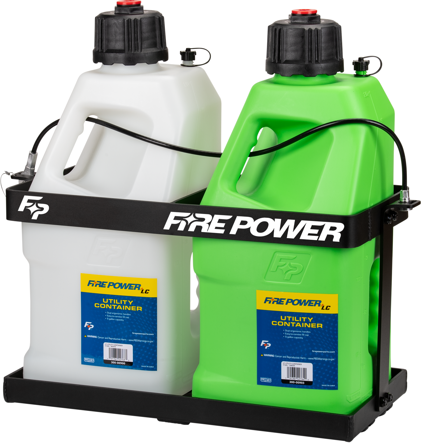 Fire Power LC 5 Gallon Utility 2 Jug Rack - Heavy Duty Aluminum with Lockable Retention Cable - Kelly Motorsports