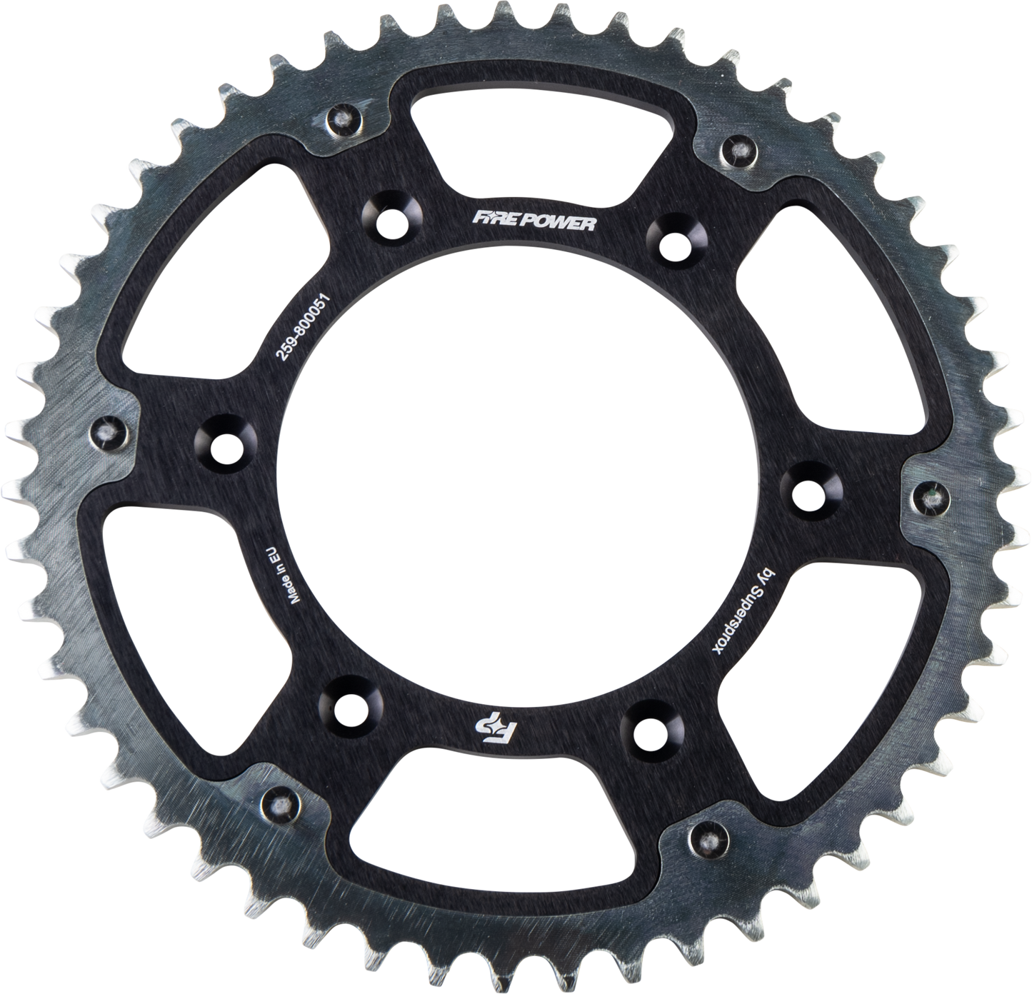 FIRE POWER Rear Sprocket Hybrid 51T Black/Silver for Beta - Part Number FPH - 8000 - 51 - BLK - Kelly Motorsports