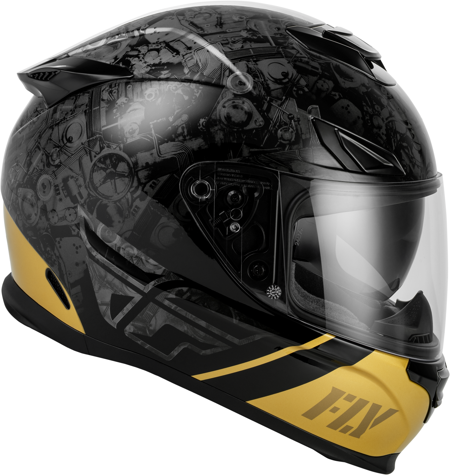 Fly Racing Sentinel Mechanical Helmet Black, Grey & Gold XL - Kelly Motorsports