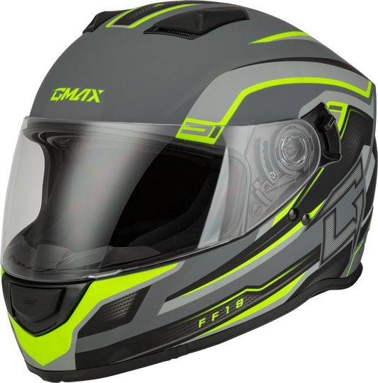 GMAX F1181338 FF 18 Drift Helmet Matte Grey with Hi - Viz accents - Kelly Motorsports