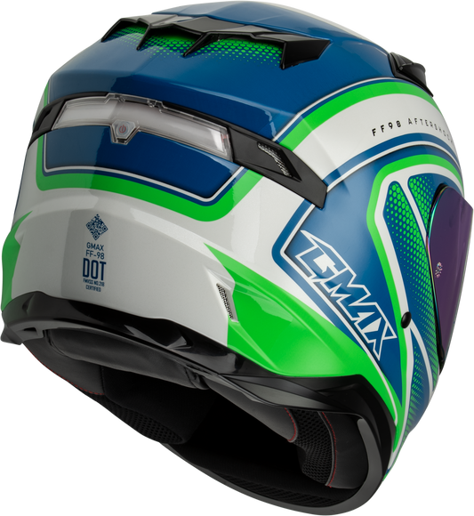 GMAX FF - 98 Aftershock Helmet White/Neon Green Small with Integrated LED Rear Light and Quick - Release Face Shield - Kelly Motorsports