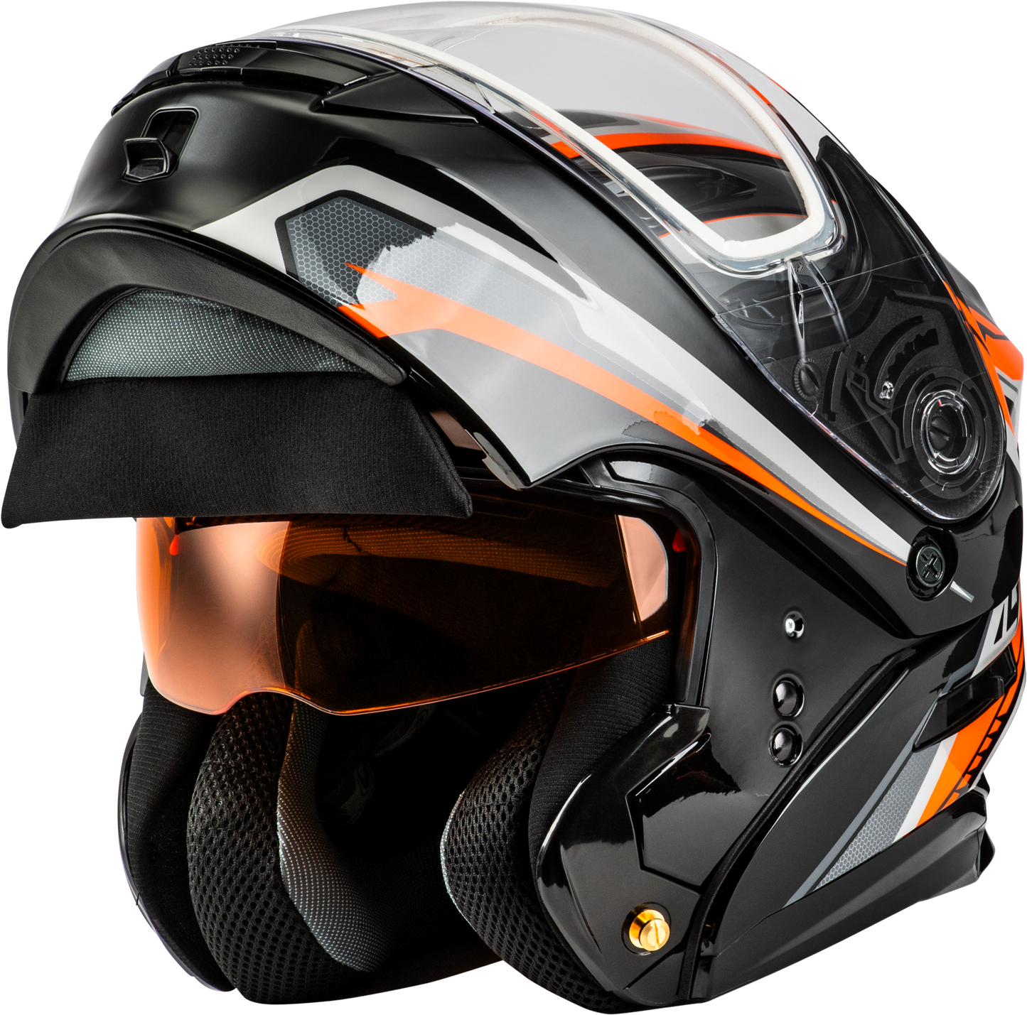 GMAX MD - 01S Transistor Snow Helmet with Quick Release Buckle and LED Light - Orange/Black XS - Kelly Motorsports