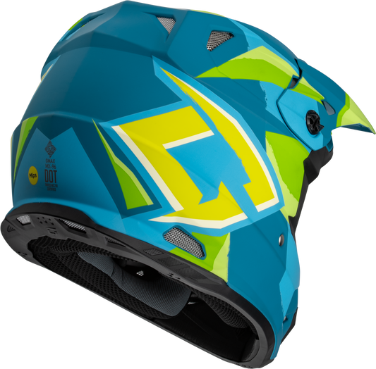 GMAX MX - 96 Splinter Helmet Matte Blue/Green - Lightweight DOT - Approved Motorcycle Helmet with MIPS and Ventilation System - Kelly Motorsports