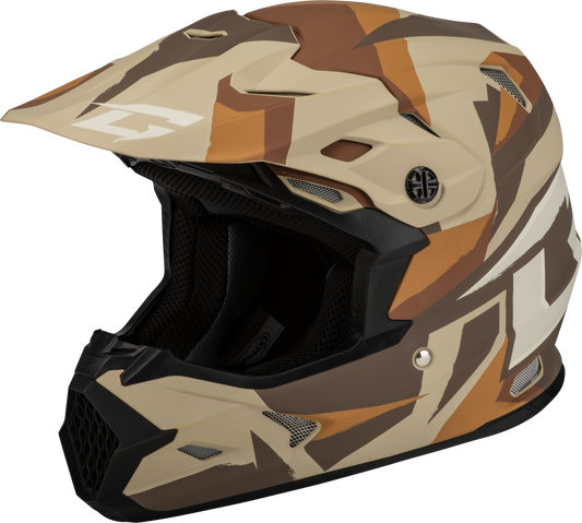 GMAX MX - 96 Splinter Helmet Matte Brown/Tan/White with MIPS Technology - Kelly Motorsports