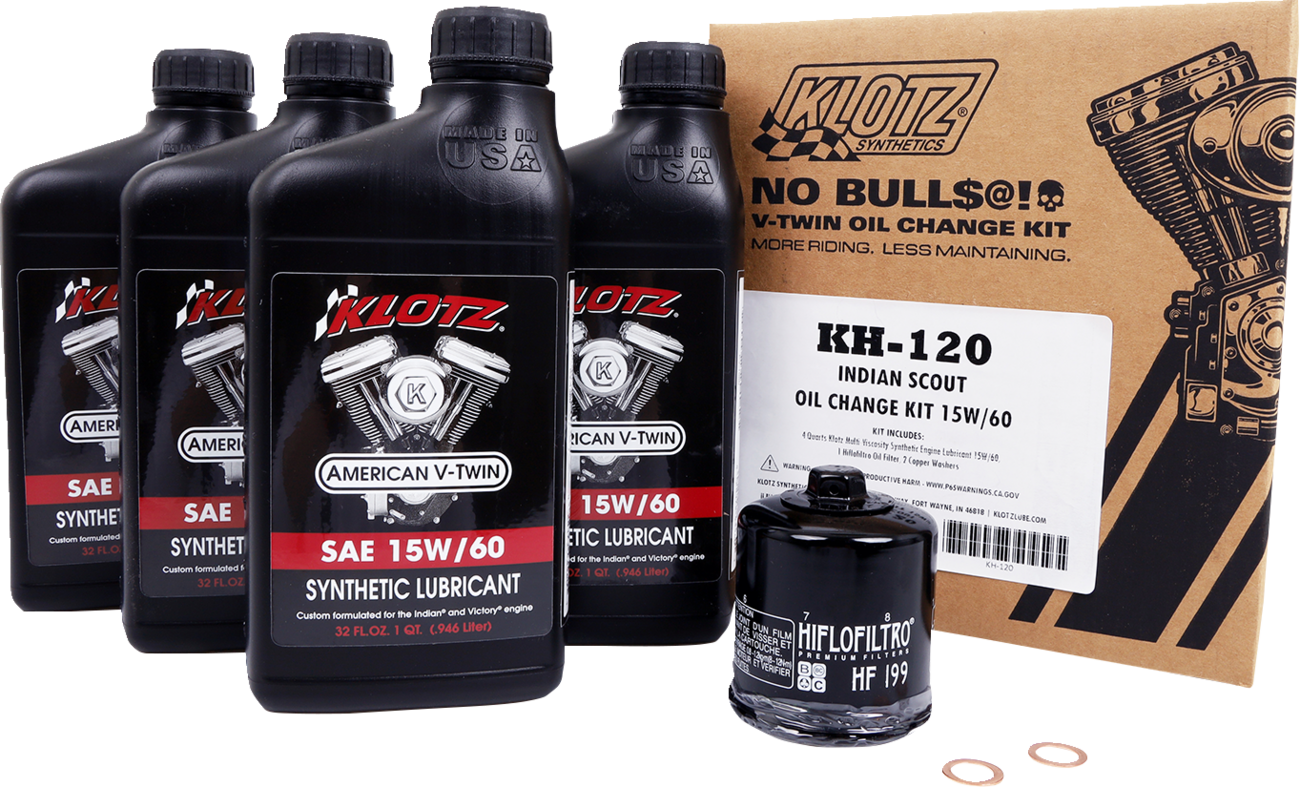 KLOTZ OIL Oil Change Kit for Indian Scout 15W - 60 (Part Number KH - 120) - Kelly Motorsports