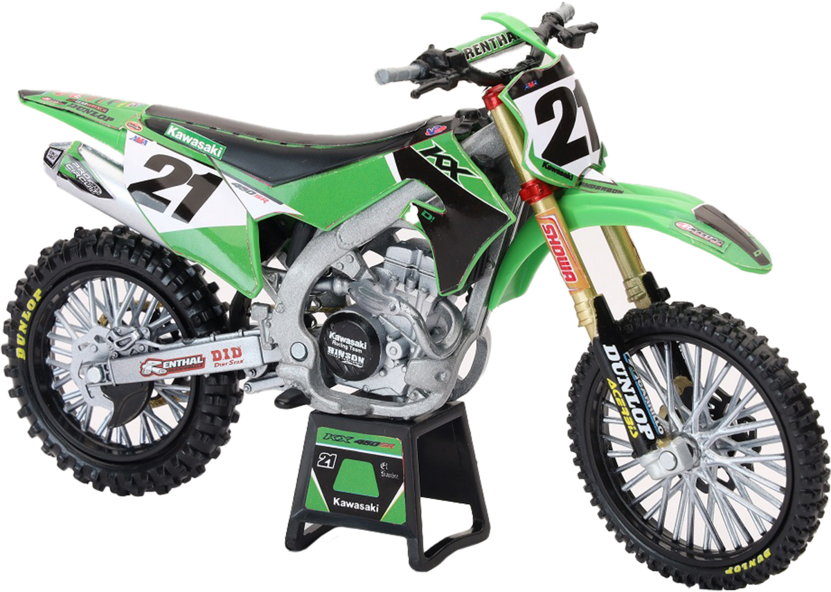 New-Ray 1:12 Scale Kawasaki Factory Team KX450F Jason Anderson #21 Die-Cast Dirt Bike Replica - Kelly Motorsports