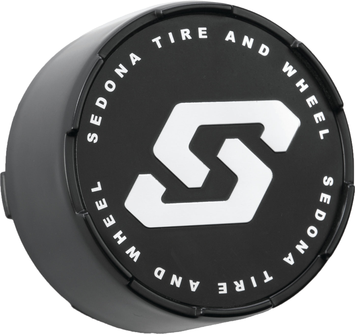 Sedona CPS - A72 - 156B Split 6 Wheel Replacement Cap in Satin Black with Embossed Sedona S Chrome Logo - Kelly Motorsports