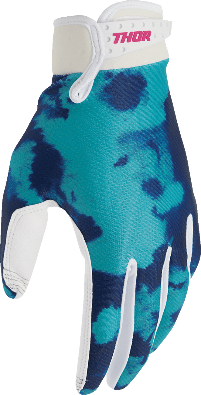 THOR Launchmode Bleach Gloves - White/Aqua, Size XS - Part Number 3330-8325 - Kelly Motorsports