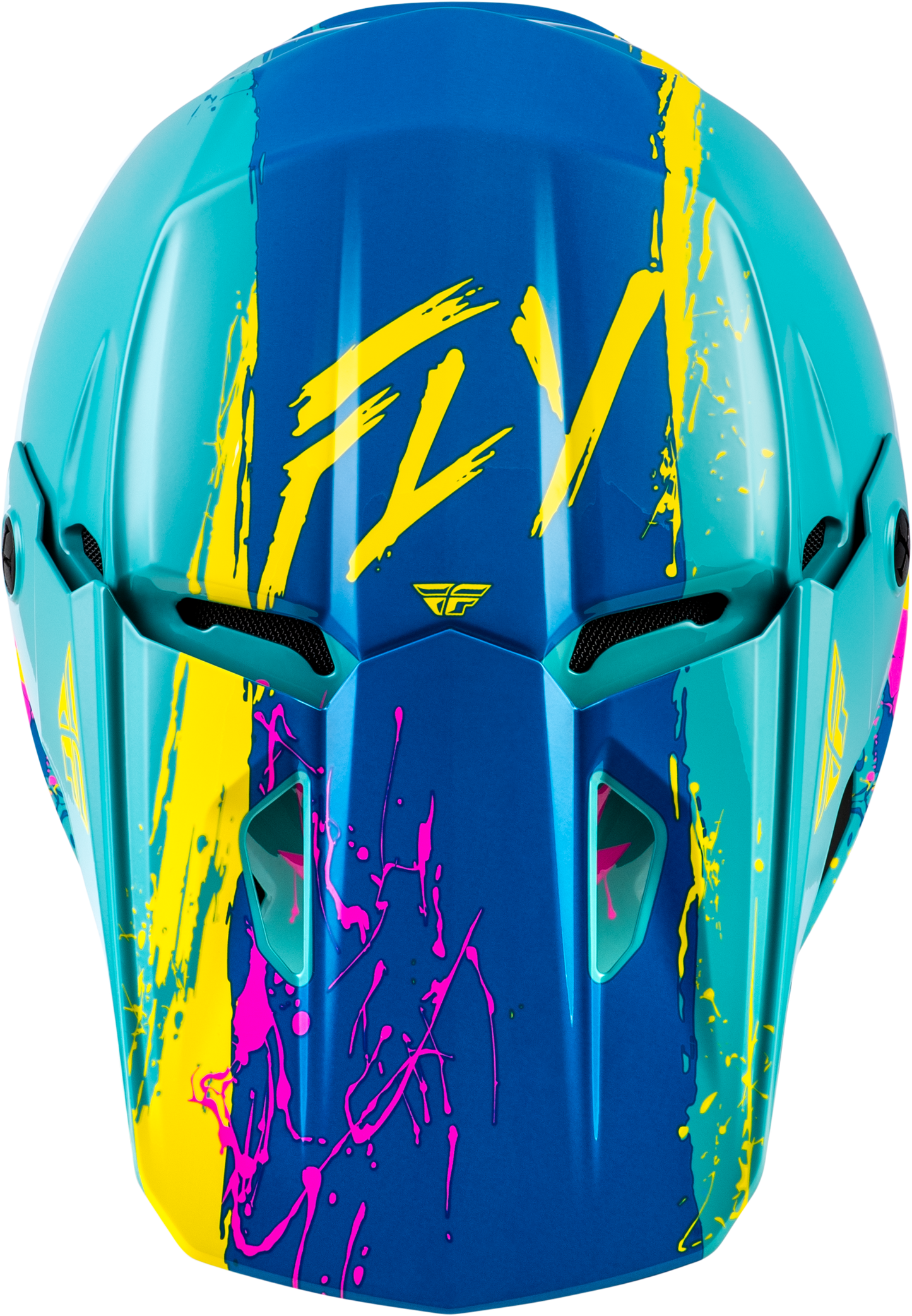 FLY Racing Youth Kinetic Drip Helmet Turquoise Pink Yellow YL – Lightweight Off-Road Motorcycle Helmet with Ventilation and Custom Fit