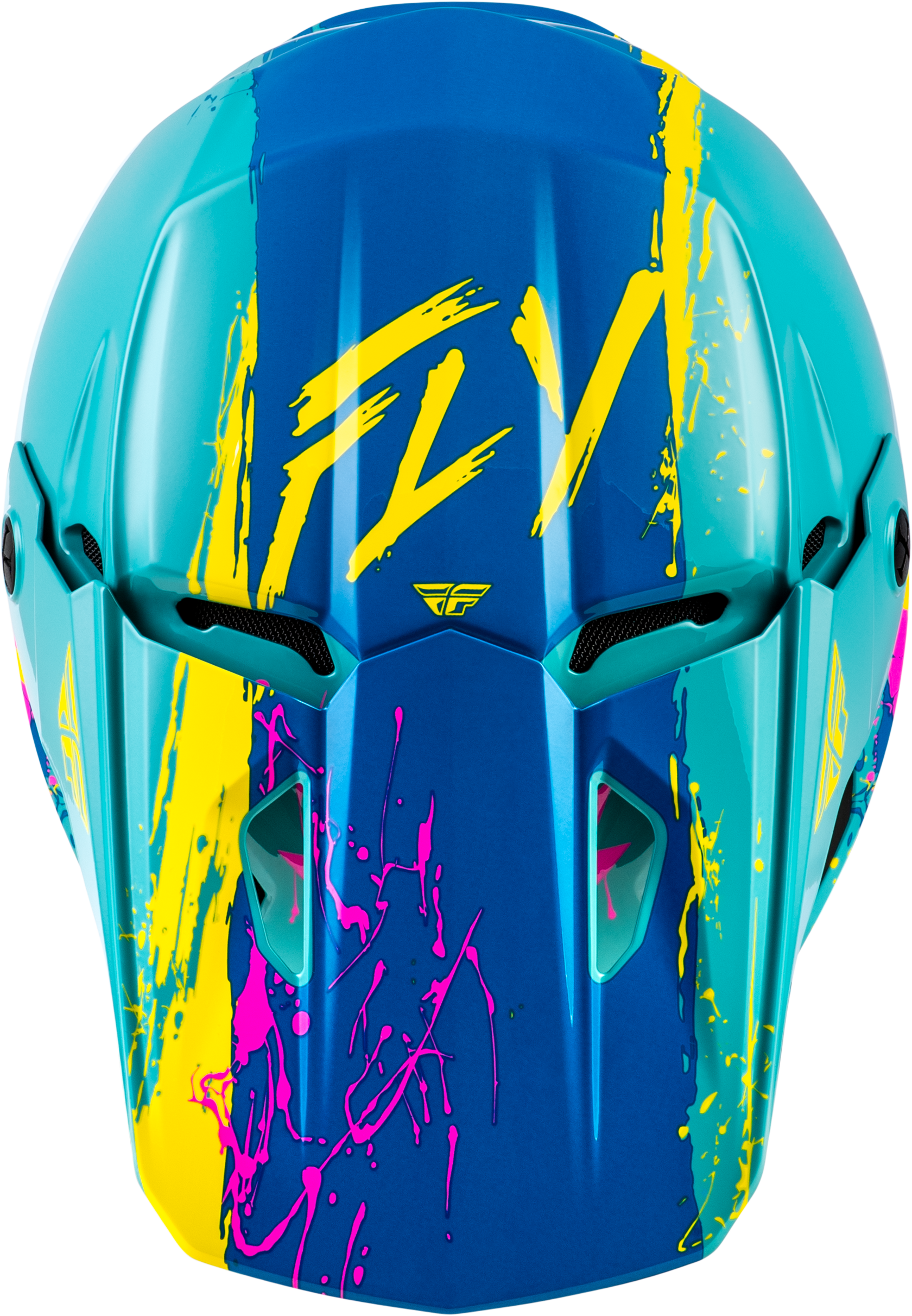 FLY Racing Youth Kinetic Drip Helmet Turquoise Pink Yellow YL – Lightweight Off-Road Motorcycle Helmet with Ventilation and Custom Fit