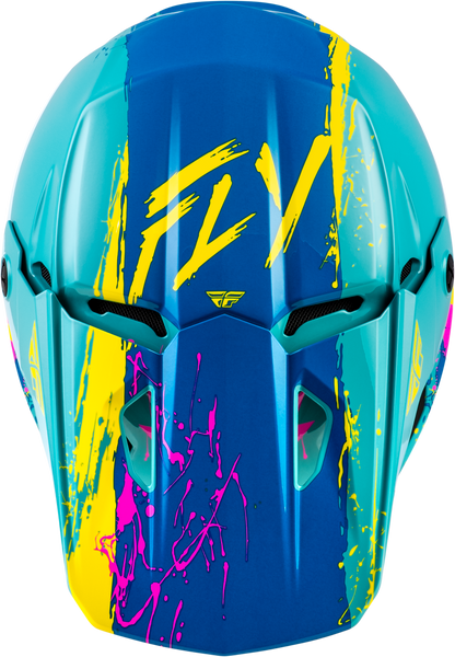 FLY Racing Youth Kinetic Drip Helmet Turquoise Pink Yellow YL – Lightweight Off-Road Motorcycle Helmet with Ventilation and Custom Fit