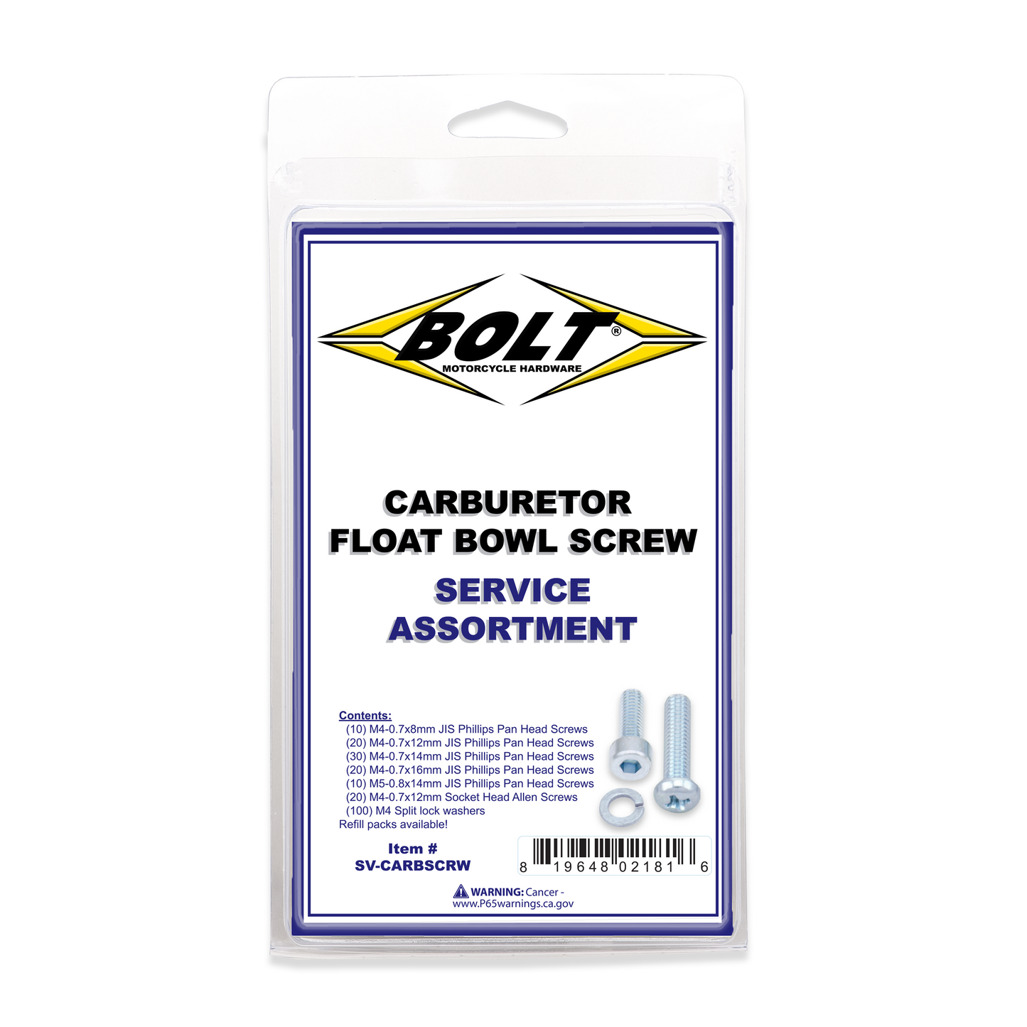 BOLT SV-CARBSCRW Carburetor Float Bowl Screws Assortment Kit – 210 Pieces