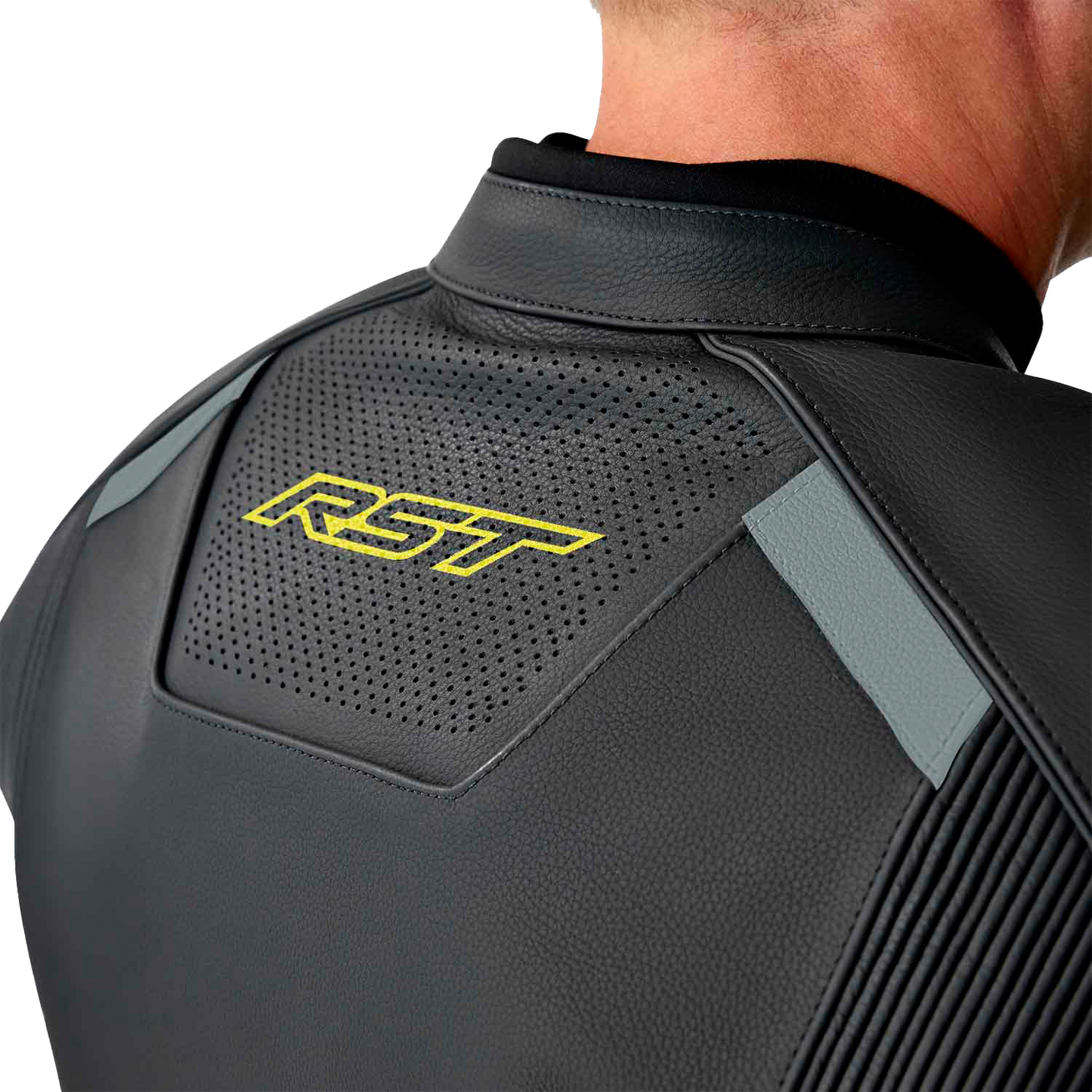 RST S1 D3o Leather Jacket Black/Grey/Fluorescent Yellow Small - Durable Motorcycle Gear