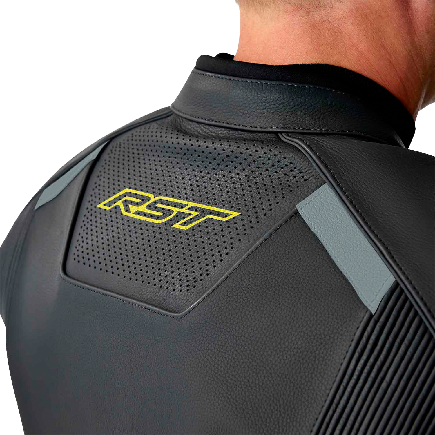 RST S1 D3o Leather Jacket Black/Grey/Fluorescent Yellow Small - Durable Motorcycle Gear