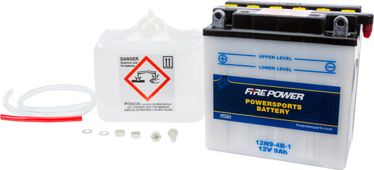 FIRE POWER 12N9-4B-1 Motorcycle Battery with Acid Pack - 12V, High Cold Cranking Amps