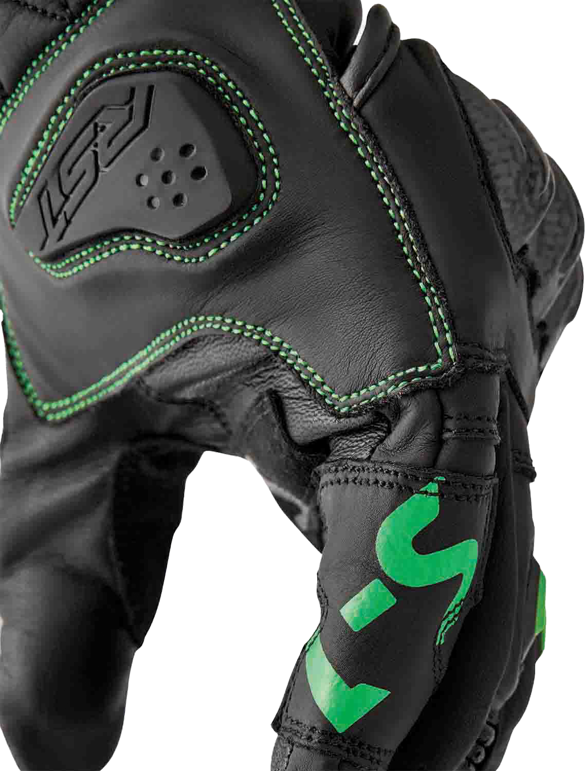 RST S1 Glove Black and Flou Green Leather XL – Men’s and Ladies’ Motorcycle Gloves with Carbon and TPR Protection