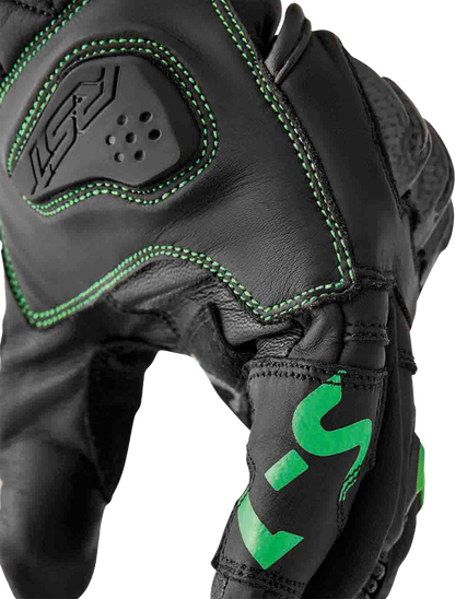 RST S1 Glove Black and Flou Green Leather XL – Men’s and Ladies’ Motorcycle Gloves with Carbon and TPR Protection