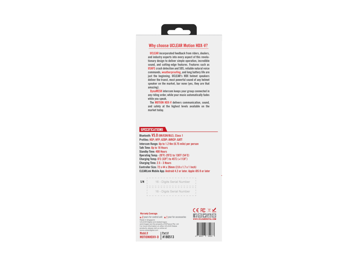 UCLEAR Motion HDX-V Dual Kit Helmet Audio System with Crash Detection and Long Battery Life