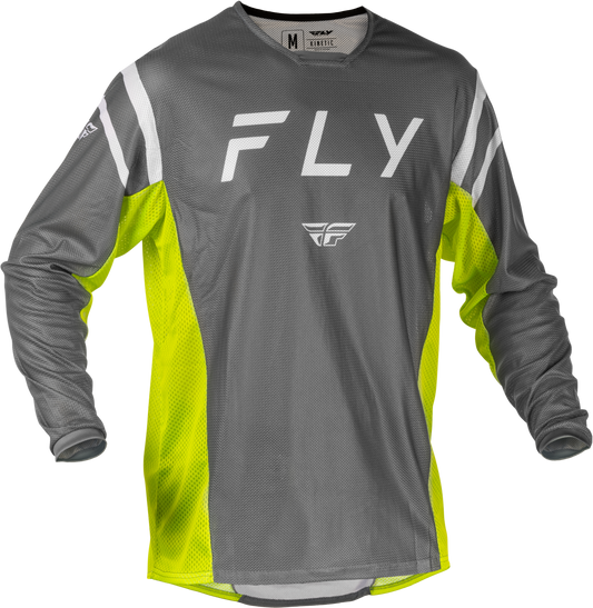 Fly Racing Kinetic Mesh Center Jersey Grey/White/Hi Vis Sm - Comfortable, Breathable Motocross Jersey