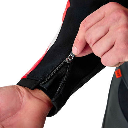 RST Tractech Evo D3O Leather Motorcycle Jacket with CE AAA Certification and Level 2 Armor – Black and Fluorescent Red, Size Small