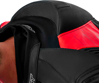 RST Tractech Evo D3O Leather Motorcycle Jacket with CE AAA Certification and Level 2 Armor – Black and Fluorescent Red, Size Small