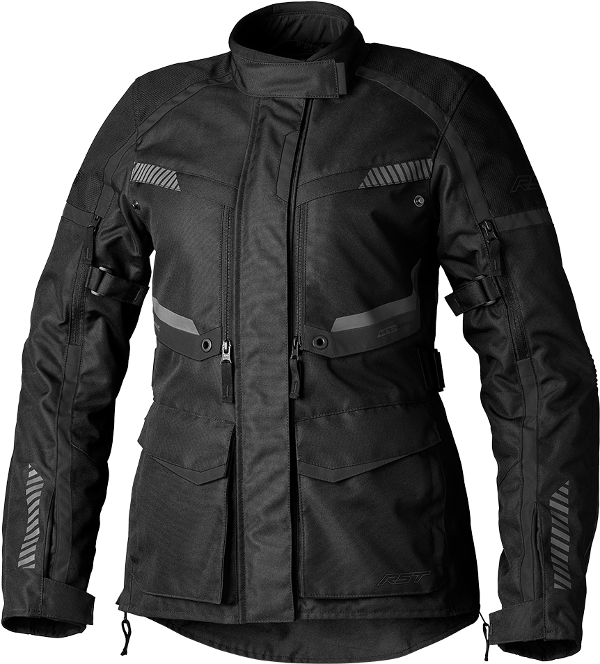 RST Ladies Maverick Evo CE Jacket Black/Black Textile Size XS – Waterproof Touring Motorcycle Jacket with Reflective Details and Removable Thermal Liner