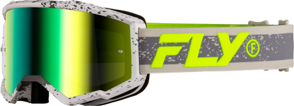 Fly Racing Yth Zone Goggle Dark Gray and Hi Vis with Iridescent Green Mirror Lens