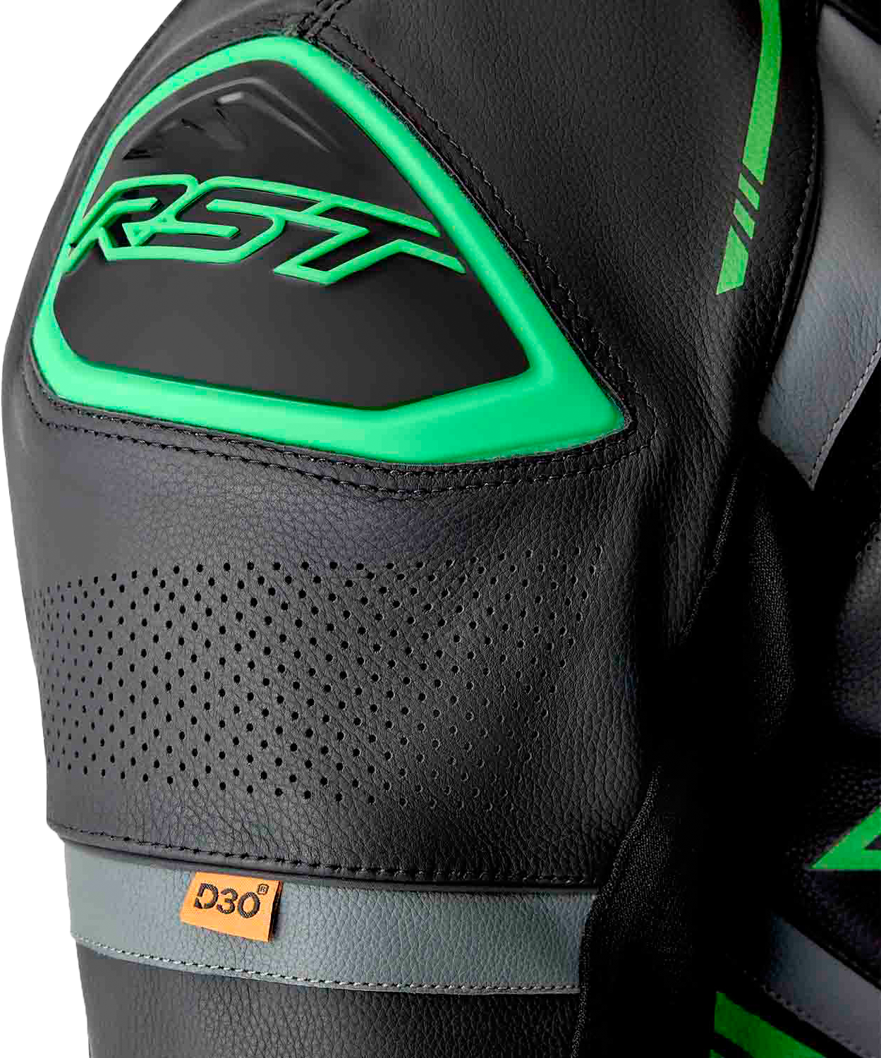 RST S1 D3o Suit Black, Gray, and Fluorescent Green Leather - Part #103604F.GRN-40