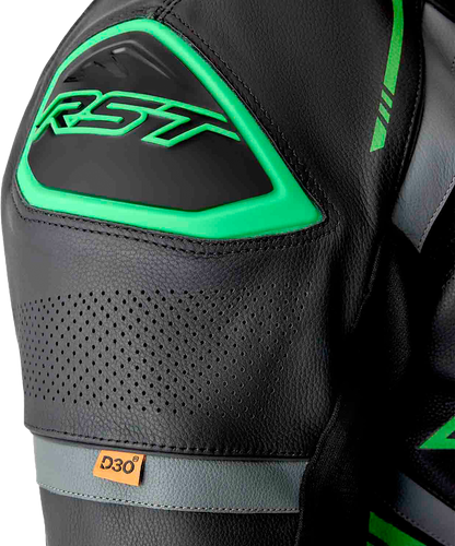RST S1 D3o Suit Black, Gray, and Fluorescent Green Leather - Part #103604F.GRN-40