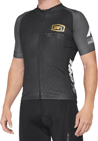 100% Exceeda Short-Sleeve Jersey Black/Charcoal XL - Breathable Polyester-Spandex Mesh with Moisture Management - Kelly Motorsports