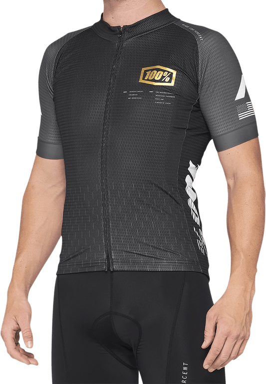 100% Exceeda Short-Sleeve Jersey Black/Charcoal XL - Breathable Polyester-Spandex Mesh with Moisture Management - Kelly Motorsports
