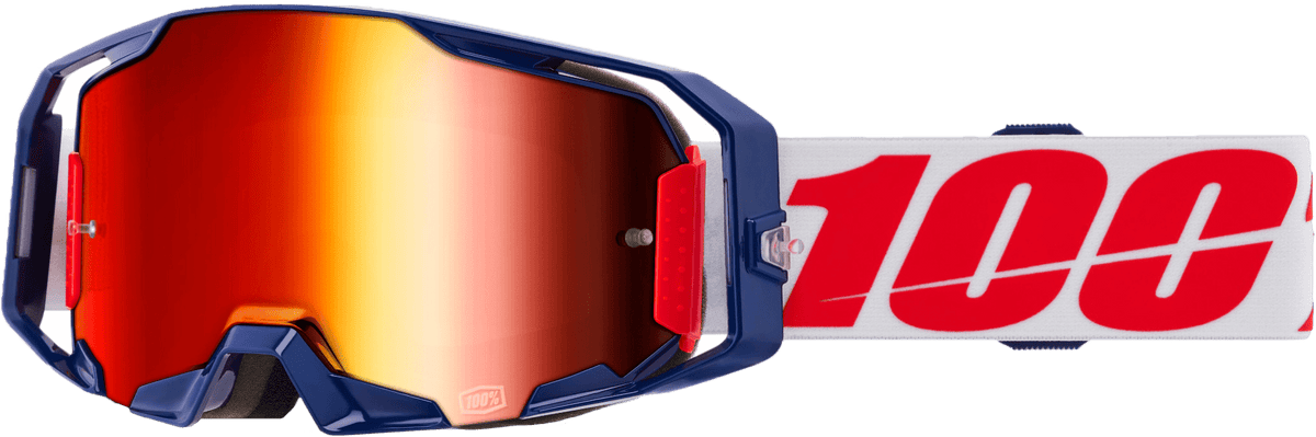 100-Percent Armatic Goggle Mach Z Mirror Red Lens - High-Impact MX Goggles with Quick-Release Lens System - Kelly Motorsports